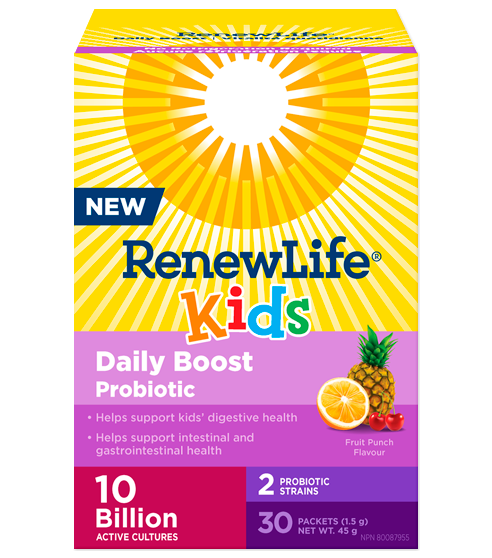 Renew Life® Kids Daily Boost Probiotic, Fruit Punch Flavour, 10 Billion Active Cultures, 30 Packets